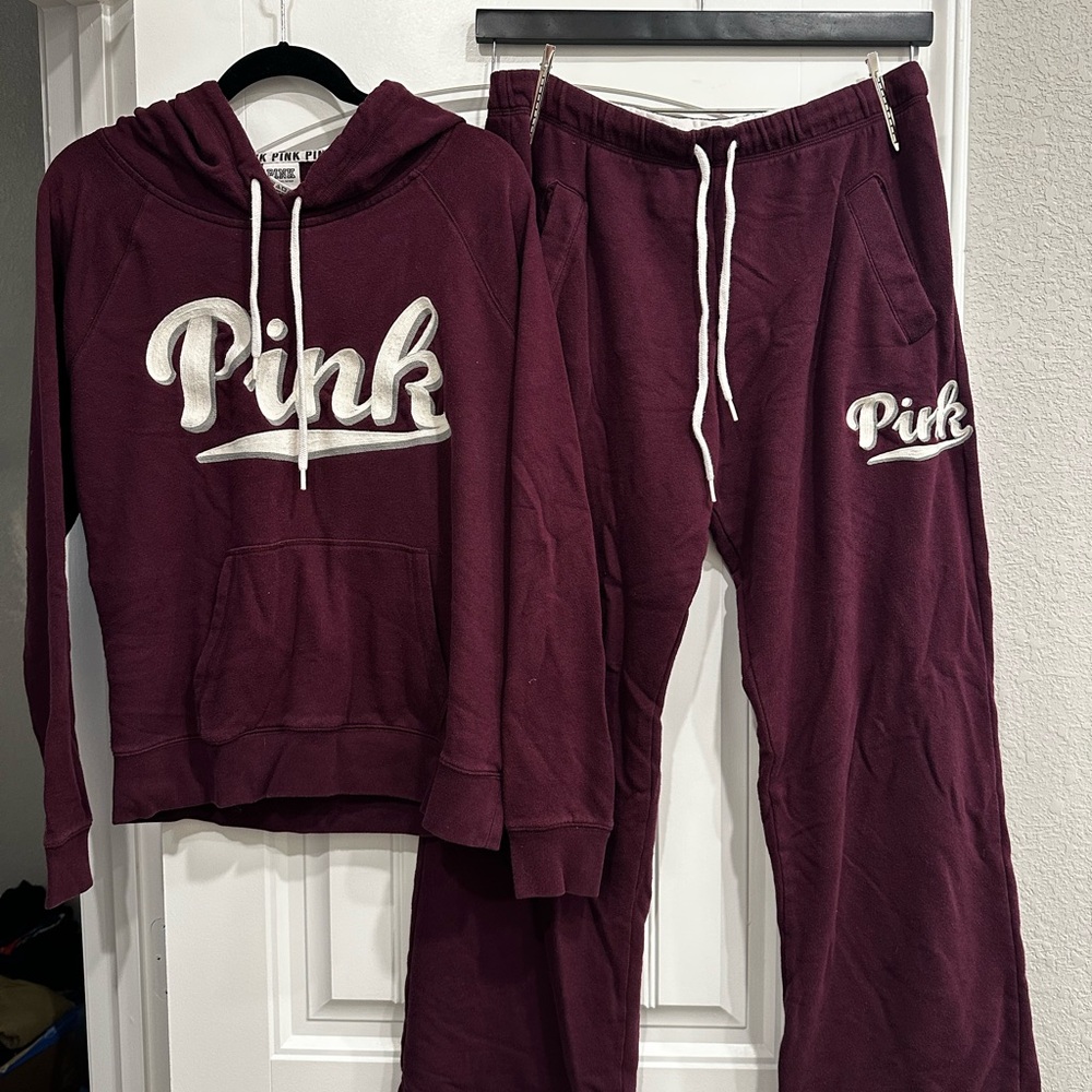 Victoria's Secret Burgundy Hoodie and Sweatpants Set